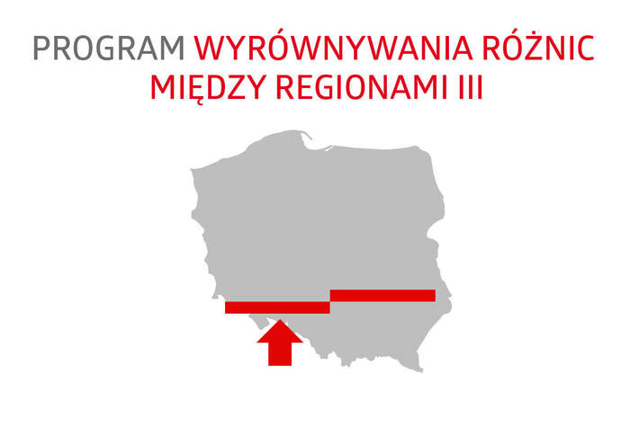 baner programu - kontur Polski, na nim dwa poziome prostokąty stykające się rogami. Pierwszy z nich jest niżej a pod nim strzałka do góry. 
